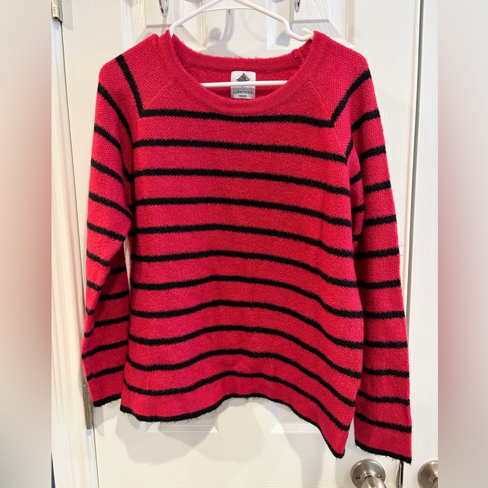 Women's Pink and Black Striped Sweater